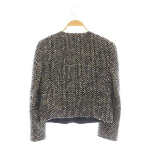 EPOCA モヘヤ混 ノーカラーツイードジャケット 40 ネイビー /DF OS