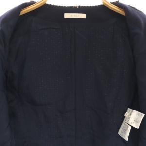EPOCA モヘヤ混 ノーカラーツイードジャケット 40 ネイビー /DF OS