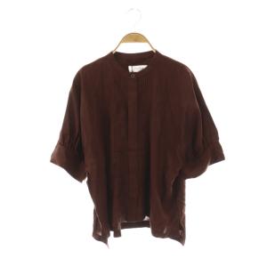 近年モデル キュプラスパンバンドカラーシャツ 七分袖 ブラウン /DO OS