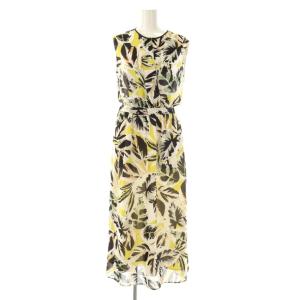 リーフプリント カシュクール ワンピース ロング ノースリーブ 2 ホワイト ブラック /HK OS