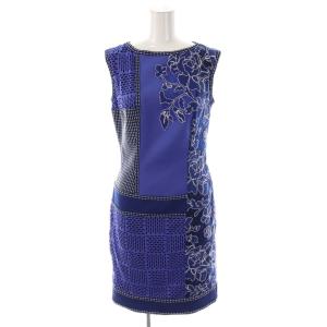 レース パッチワーク ドレス ワンピース ノースリーブ 2 ブルー ネイビー ホワイト /ES OS