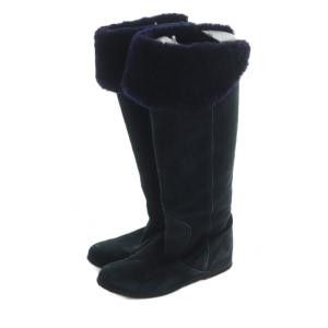 ロングムートンブーツ ラウンドトゥ ローヒール 38 24.0cm 濃紺 ダークネイビー /MI OS