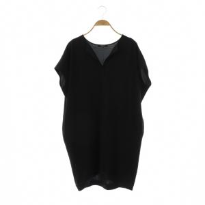 スキッパーコクーンワンピース 膝丈 フレンチスリーブ F ブラック /HK OS