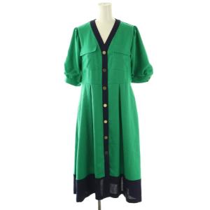 リネンタッチバイカラーワンピース ロング 36 グリーン /DF OS