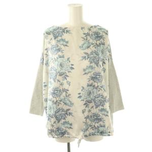 花柄 カットソー 長袖 プルオーバー F 白 青 グレー /NR OS