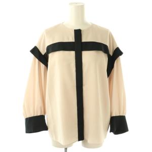 23SS バイカラージョーゼットブラウス 長袖 プルオーバー 38 ライトベージュ 黒 /NR OS