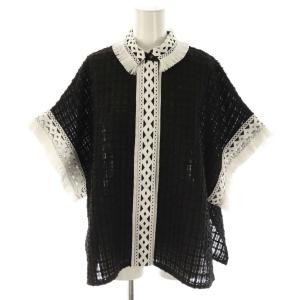 25SS レーシーメッシュ ブラウス 38 ブラック ホワイト
