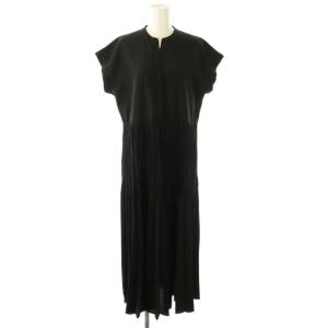 ワッシャープリーツワンピース リネン混 スキッパー F ブラック 黒 /CX OS