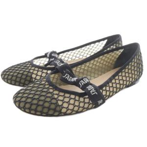 メッシュ フラットパンプス リボン 40 ブラック