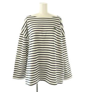 リラックスフィット ストライプデザインTシャツ カットソー 長袖 コットン M 白 濃紺 /NR OS