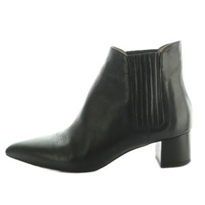 サイドゴアブーツ ショートブーツ ポインテッドトゥ チャンキーヒール 37 24.0cm 黒 ブラック