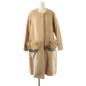 刺繍ポケットコート ノーカラー アウター アルパカ ウール混 36 ベージュ /NR OS