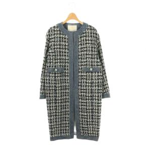 デニム切替 ツイードコート ノーカラーコート 36 ネイビー マルチカラー /ES OS