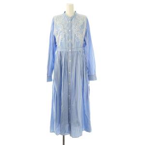24SS 刺繍シャツワンピース 38 ライトブルー ホワイト /ES OS
