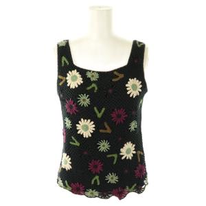 花柄刺繍 ノースリーブ ニット タンクトップ 40 ブラック マルチカラー /ES OS