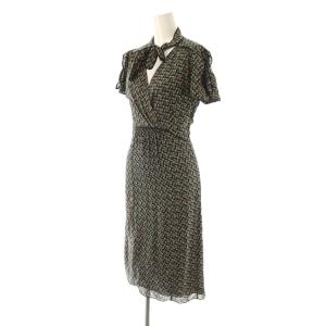 DIANE von FURSTENBERG 総柄 ワンピース 半袖 ミモレ ロング シルク 2 黒 マルチカラー /NR OS