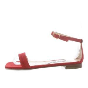 BEAMS 別注 ストラップ フラットサンダル スクエアトゥ スエード 36 レッド /YO21