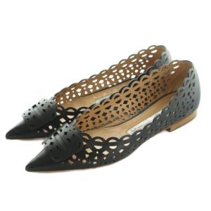 ANIMA フラットパンプス ポインテッドトゥ カットワーク レザー 36 23.0cm 黒 ブラック