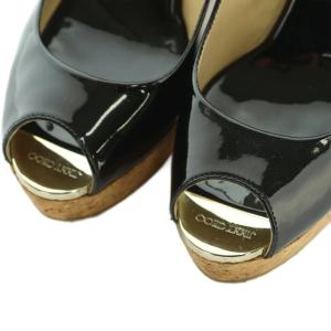 JIMMY CHOO サンダル ウェッジソール コルクソール エナメル 36 23.0cm 黒 ブラック /MI OS