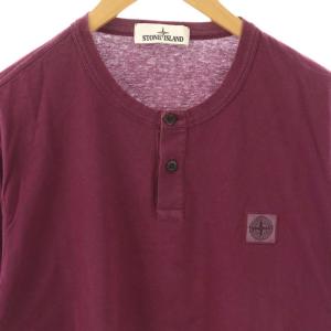 STONE ISLAND ロゴ半袖ヘンリーネックカットソー XL パープル /DO OS