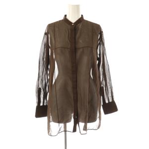 シアー シャツ ブラウス 長袖 前開き コットン 4 茶 /NR OS