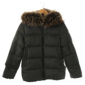 西川ダウン ダウンジャケット ジップアップ ファー 40 ブラック /HK OS