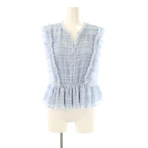 25SS シャーリングフリルブラウス ノースリーブ 38 ライトブルー /HK OS