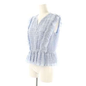CELFORD 25SS シャーリングフリルブラウス ノースリーブ 38 ライトブルー /HK OS