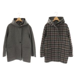 リバーシブル スーパー110Sリバーチェック ノーカラーコート アウター ウール F グレー /NR OS