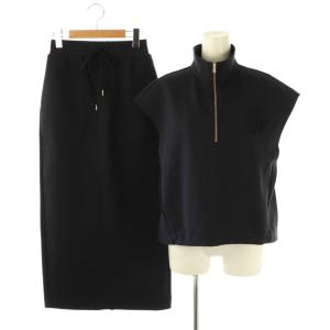 25AW ハーフジップカットソーセットアップ 上下 フレンチスリーブ スカート ロング タイト 36 濃紺