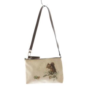 ミニハンドバッグ レザー リス柄 アイボリー 茶 ブラウン /SS OS