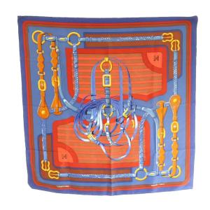 COACHING カレ90 スカーフ シルク 馬具柄 総柄 青 ブルー 赤 レッド /MI OS OH