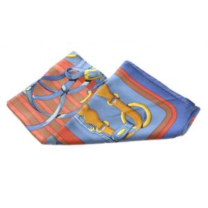 HERMES COACHING カレ90 スカーフ シルク 馬具柄 総柄 青 ブルー 赤 レッド /MI OS OH