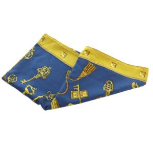 HERMES LES CLES カレ90 スカーフ シルク 総柄 ネイビー 紺色 イエロー 黄色 /MI OS OH