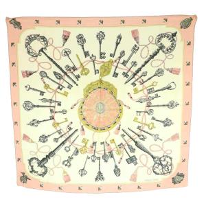 LES CLES カレ90 スカーフ シルク 総柄 ピンク アイボリー /MI OS OH