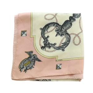 HERMES LES CLES カレ90 スカーフ シルク 総柄 ピンク アイボリー /MI OS OH