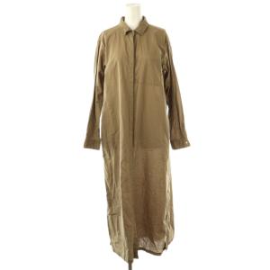 Maxi Shirts Dress マキシシャツワンピース リネン混 前開き 34 ベージュブラウン /CX