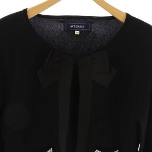 M'S GRACY リボン パールカーディガン ニット 長袖 薄手 装飾 40 黒 /NR OS