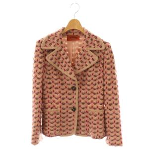 総柄 ジャケット ニット シングル 40 べージュ /HK OS