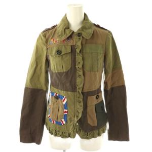 ミリタリージャケット パッチワーク 刺繍 フリル スタッズ ワッペン カーキ マルチカラー /CX OS