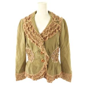 レース ビーズ装飾ジャケット リネン カーキ ベージュ /CX OS
