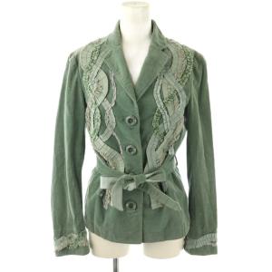 コーデュロイジャケット テーラード グリーン 緑 ベルト付き フリルデザイン /CX OS