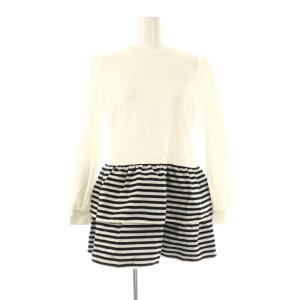 BORDER TIERED TOP トップス カットソー ボーダー 切替 七分袖 36 ホワイト ブラック