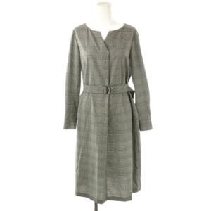 ベルテッドグレンチェックワンピース 38 ブラック 黒 ホワイト 白 ベルト付き /CX OS