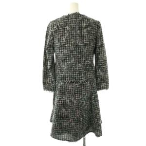 Theory ツイード セットアップワンピース ジャケット ノーカラー 膝丈 ノースリーブ 0 黒 白 /NR OS