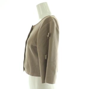 René ベーシック パール リボン カーディガン ニット 五分袖 34 ベージュ /NR OS