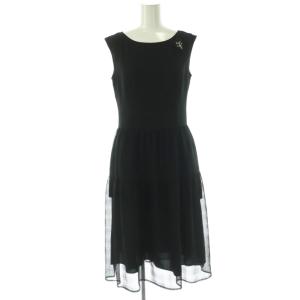 ブローチ付き ワンピース ロング ノースリーブ 黒 /NR OS