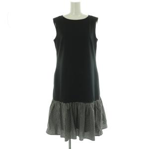 ベーシック ギンガムチェック 切替 ワンピース ノースリーブ ミモレ ロング 34 黒 白 /NR OS