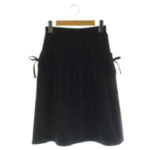 リボン スカート ミモレ ロング フレア ウール 34 黒 /NR OS
