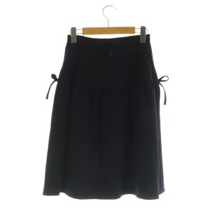 René リボン スカート ミモレ ロング フレア ウール 34 黒 /NR OS